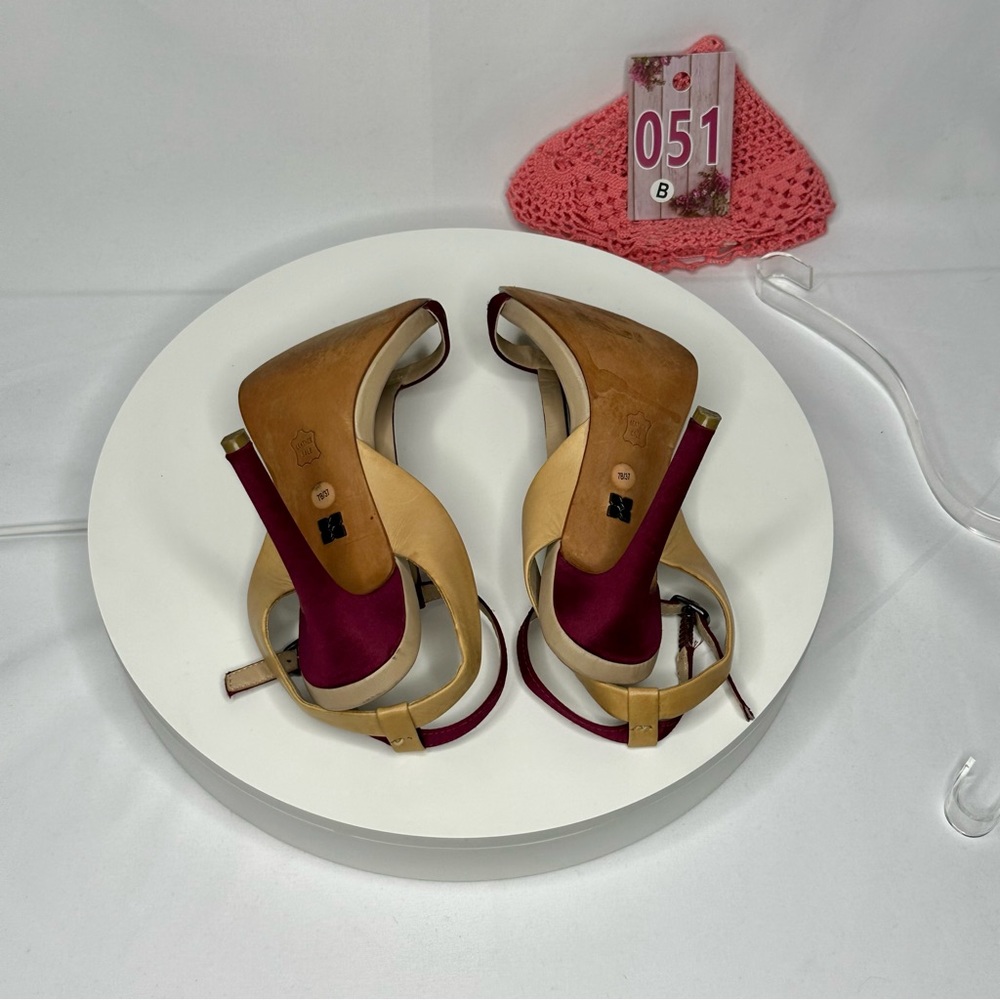 BCBGMAXAZRIA Ma-Danya Leather Angle Strap Slingback Heels Size 7B/37 - Picture 12 of 16